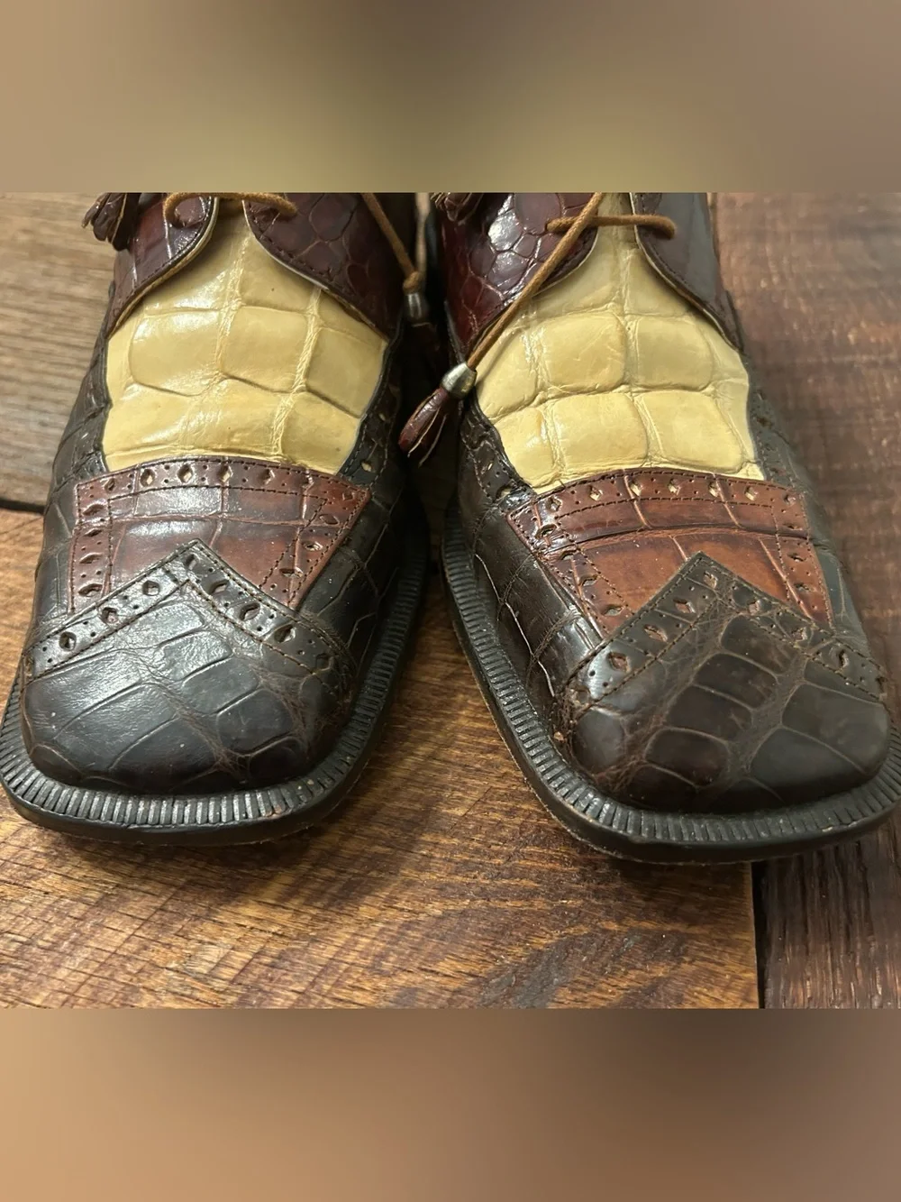 Slick Exotica Mens Alligator Crocodile Print Two Tone Patchwork Dress Shoes SZ 9